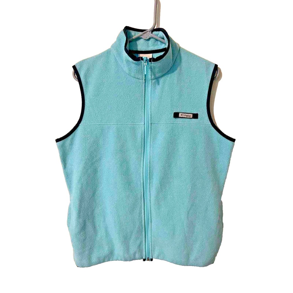Columbia Sportswear PFG Women Blue Vest Front Zip L Outdoor Hiking Warm Cozy